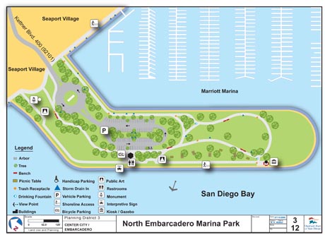 Seaport Village and Embarcadero Marine Park and Marina with the