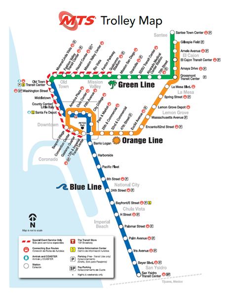 San Diego Trolley Service Map