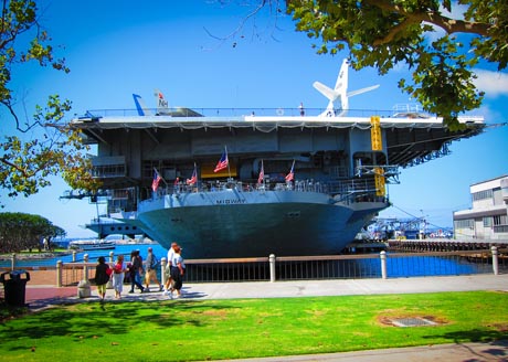 Front View of USS Midway Museum on San Diego Bay